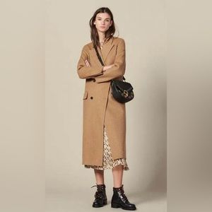 Sandro Natural Jims Double Breasted Wool Coat